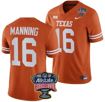 Arch Manning Jersey #16 Texas Longhorns Allstate Sugar Bowl Patch 2024 College Football Orange