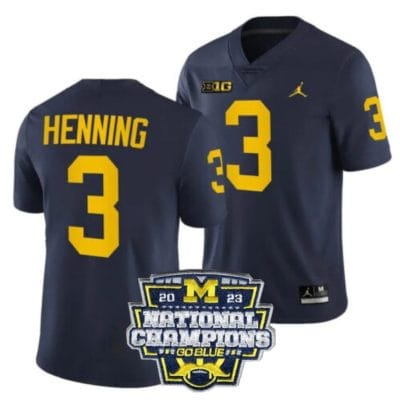 Aj Henning Jersey #3 Michigan Wolverines Football 2023 National Champions Patch Navy