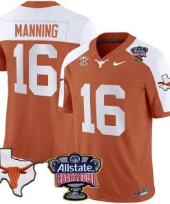 Arch Manning Jersey #16 Texas Longhorns Sugar Bowl Patch Vapor Football Orange Alternate