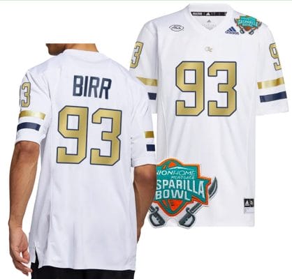 Aidan Birr Jersey #93 Georgia Tech Yellow Jackets 2023 Gasparilla Bowl Patch Football White