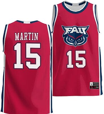Alijah Martin Jersey #15 FAU Owls NIL College Basketball Lightweight Red