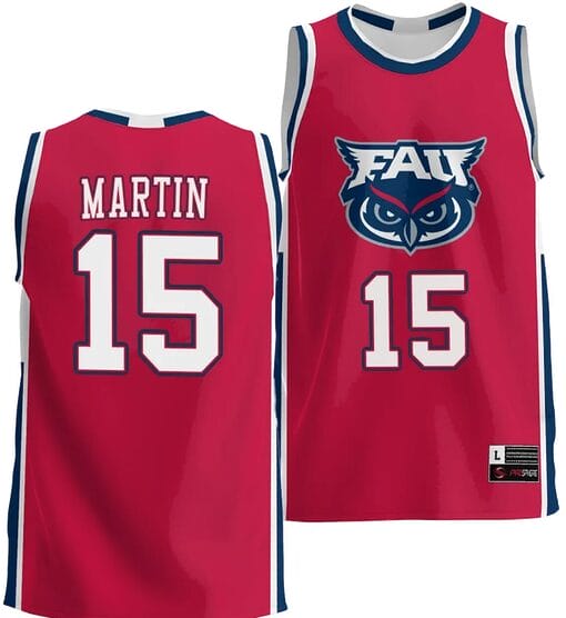 Alijah Martin Jersey #15 FAU Owls NIL College Basketball Lightweight Red