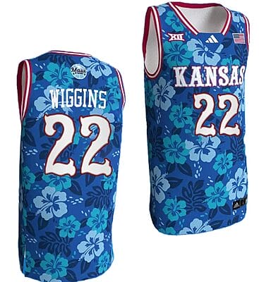 Andrew Wiggins Jersey #22 Kansas Jayhawks Bill Self Game College Basketball Blue Maui Strong
