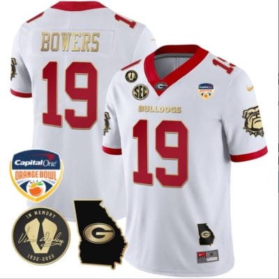 Brock Bowers Jersey #19 Georgia Bulldogs Vapor Limited Orange Bowl Patch White Gold Trim