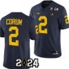 Blake Corum Jersey #2 Michigan Wolverines 2024 Football National Championship Playoff Navy