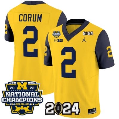 Blake Corum Jersey #2 Michigan Wolverines Vapor Limited Football 2024 National Champions Patch Navy Sleeves