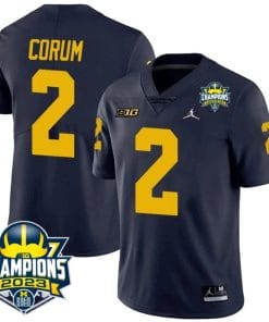 Blake Corum Jersey #9 Michigan Wolverines 2023 Big Ten Champions Patch Stitched Navy