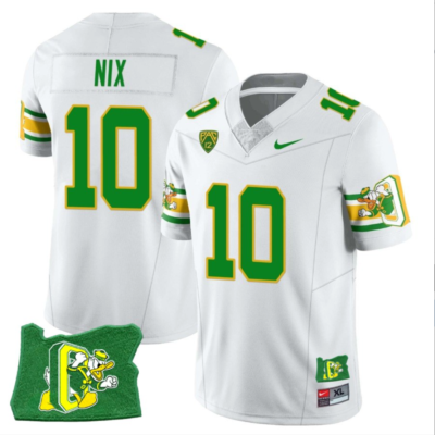 Bo Nix Jersey #10 Oregon Ducks ‘Mighty Oregon’ Throwback Football Oregon State White