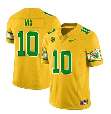 Bo Nix Jersey #10 Oregon Ducks Mighty Oregon 1984 Football Throwback Yellow All Stitched