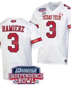 Bryce Ramierz Jersey #3 Texas Tech Red Raiders Independence Bowl Patch Football 2023 White