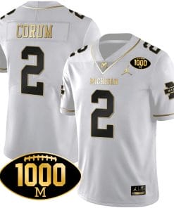 Blake Corum Jersey #2 Michigan Wolverines 1000 Wins Patch Football All Stitched White Gold