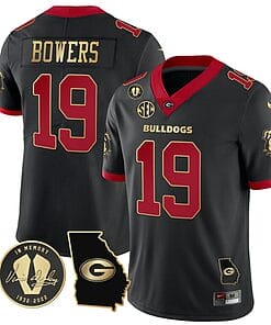 Brock Bowers Jersey #19 Georgia Bulldogs Football Vince Dooley Patch Georgia Map Gold Trim All Stitched