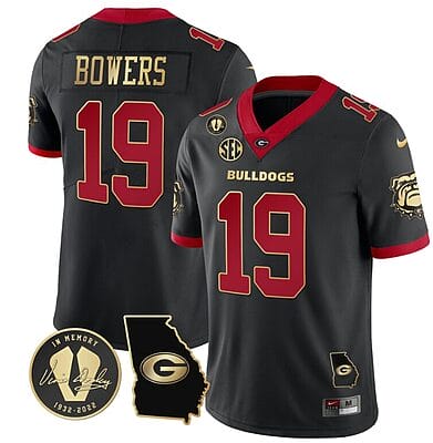 Brock Bowers Jersey #19 Georgia Bulldogs Football Vince Dooley Patch Georgia Map Gold Trim All Stitched