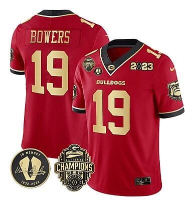 Brock Bowers Jersey #19 Georgia Bulldogs Football 2023 Champions and Vince Dooley Patch Red Gold All Stitched