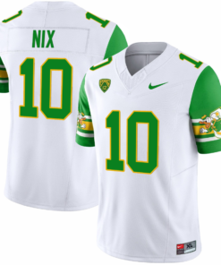 Bo Nix Jersey #10 Oregon Ducks ‘Mighty Oregon’ 1984 Throwback Football Uniforms Green Sleeves
