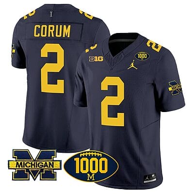 Blake Corum Jersey #2 Michigan Wolverines 1000 Wins Patch Vapor College Football Navy