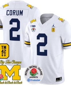 Blake Corum Jersey #2 Michigan Wolverines Vapor TM 42 Honor Rose Bowl Patch Football White