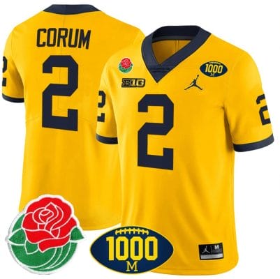 Blake Corum Jersey #2 Michigan Wolverines 1000 Wins & Rose Bowl Patch Special Yellow