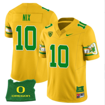 Bo Nix Jersey #11 Oregon Ducks ‘Mighty Oregon’ Throwback Football Uniforms Oregon State Patch Yellow