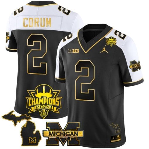 Blake Corum Jersey #9 Michigan Wolverines 2023 Big Ten Champions Patch Stitched Gold Alternate
