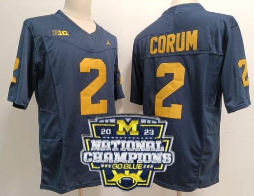Blake Corum Jersey #2 Michigan Wolverines Football 2023 National Champions Patch Navy