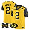 Blake Corum Jersey #2 Michigan Wolverines 1000 Wins Patch Vapor College Football Navy Sleeves
