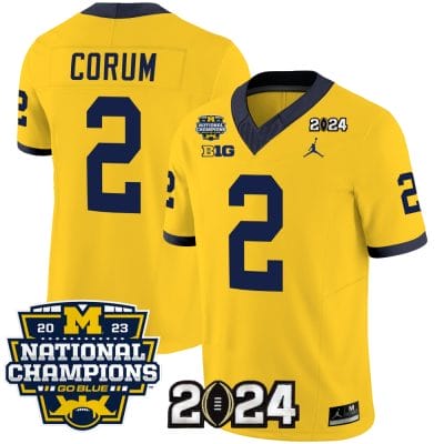Blake Corum Jersey #2 Michigan Wolverines Vapor Limited Football 2024 National Champions Patch Maize