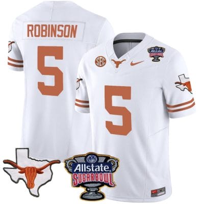 Bijan Robinson Jersey #5 Texas Longhorns Sugar Bowl Patch Vapor Football White
