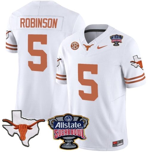 Bijan Robinson Jersey #5 Texas Longhorns Sugar Bowl Patch Vapor Football White