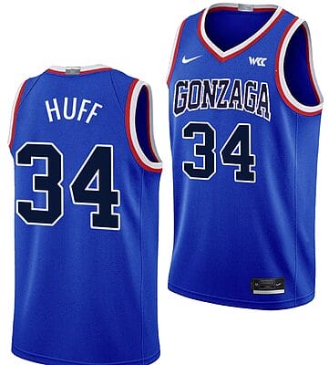 Braden Huff Jersey #34 Gonzaga Bulldogs Throwback Basketball uniform 2023-24 Blue