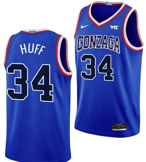 Braden Huff Jersey #34 Gonzaga Bulldogs Throwback Basketball uniform 2023-24 Blue