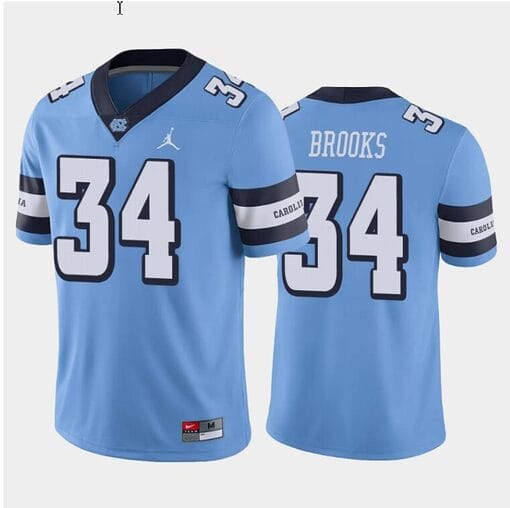 British Brooks Jersey #34 North Carolina Tar Heels College Football All Stitched Blue