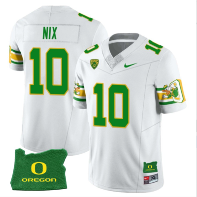 Bo Nix Jersey #11 Oregon Ducks ‘Mighty Oregon’ Throwback Football Uniforms Oregon State Patch White