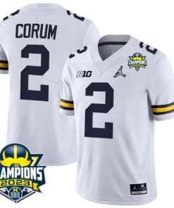 Blake Corum Jersey #9 Michigan Wolverines 2023 Big Ten Champions Patch Stitched White