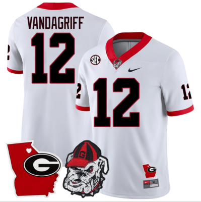 Brock Vandagriff Jersey #12 Georgia Bulldogs Georgia State Map College Football Stitched White