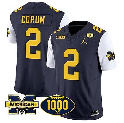 Blake Corum Jersey #2 Michigan Wolverines 1000 Wins Patch Vapor College Football White Sleeves