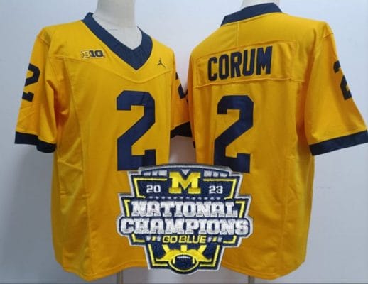 Blake Corum Jersey #2 Michigan Wolverines Football 2023 National Champions Patch Yellow
