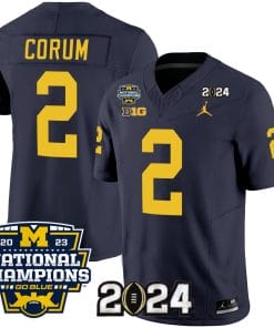 Blake Corum Jersey #2 Michigan Wolverines Vapor Limited Football 2024 National Champions Patch Navy