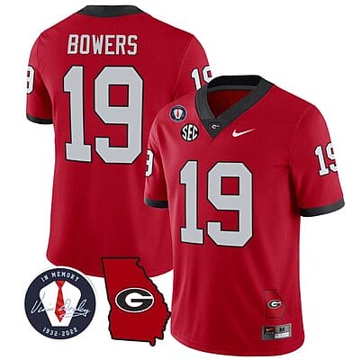 Brock Bowers Jersey #19 Georgia Bulldogs Football Vince Dooley Patch Georgia Map Red All Stitched
