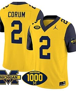 Blake Corum Jersey #2 Michigan Wolverines 1000 Wins Patch Vapor Limited Football Navy Sleeves