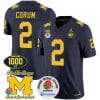 Blake Corum Jersey #2 Michigan Wolverines Vapor Stitched 1000 Wins Rose Bowl Patch Navy