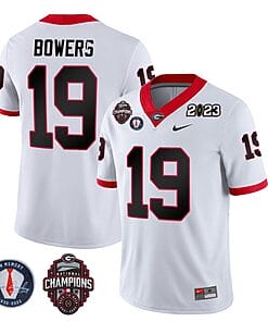 Brock Bowers Jersey #19 Georgia Bulldogs Football 2023 Champions and Vince Dooley Patch White All Stitched