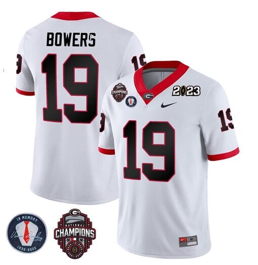 Brock Bowers Jersey #19 Georgia Bulldogs Football 2023 Champions and Vince Dooley Patch White All Stitched