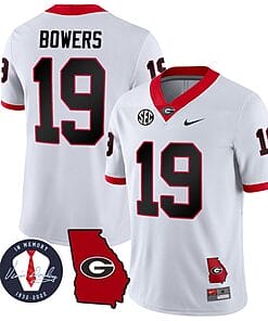 Brock Bowers Jersey #19 Georgia Bulldogs Football Vince Dooley Patch Georgia Map White All Stitched