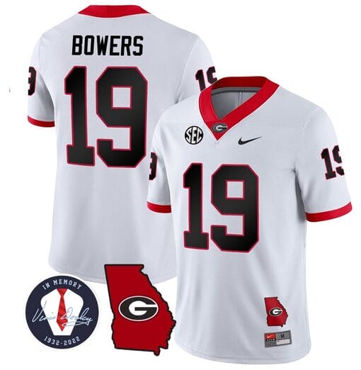 Brock Bowers Jersey #19 Georgia Bulldogs Football Vince Dooley Patch Georgia Map White All Stitched