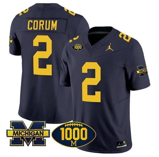 Blake Corum Jersey #2 Michigan Wolverines 1000 Wins Patch Vapor Limited Football Navy