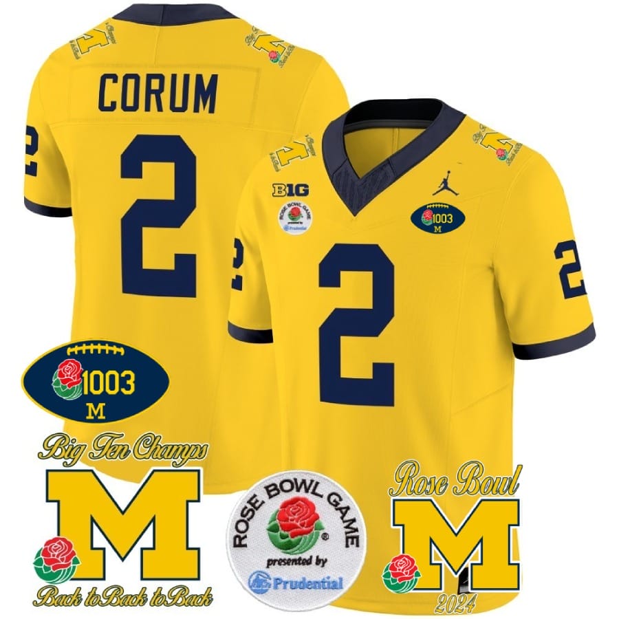 Blake Corum Jersey #2 Michigan Wolverines Vapor 1003 Wins Rose Bowl Patch Football Maize