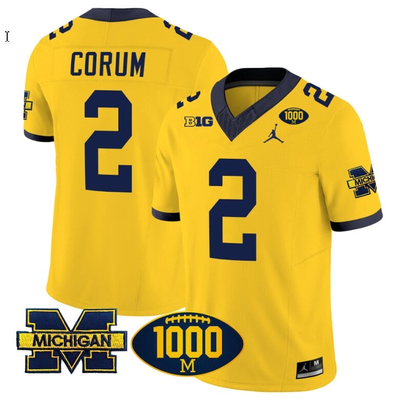 Blake Corum Jersey #2 Michigan Wolverines 1000 Wins Patch Vapor College Football Maize
