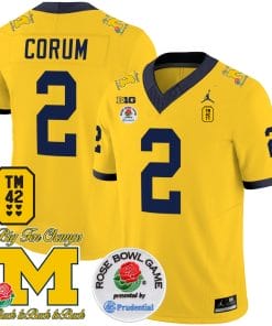 Blake Corum Jersey #2 Michigan Wolverines Vapor TM 42 Honor Rose Bowl Patch Football Maize