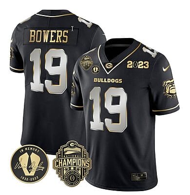Brock Bowers Jersey #19 Georgia Bulldogs Football 2023 Champions and Vince Dooley Patch Black Limited All Stitched
